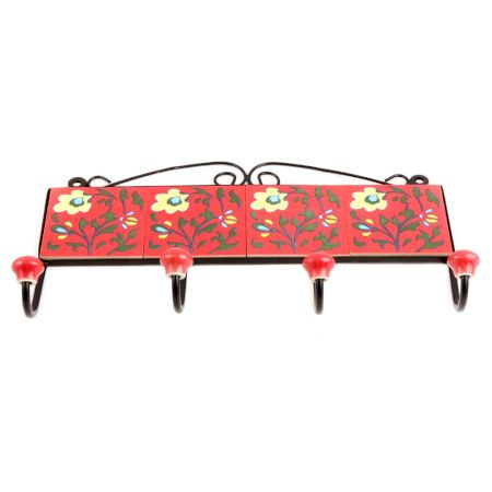 Red Green Leaf Tiles Hooks